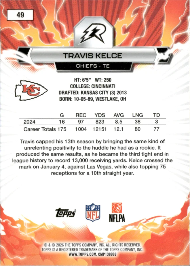 Travis Kelce card back