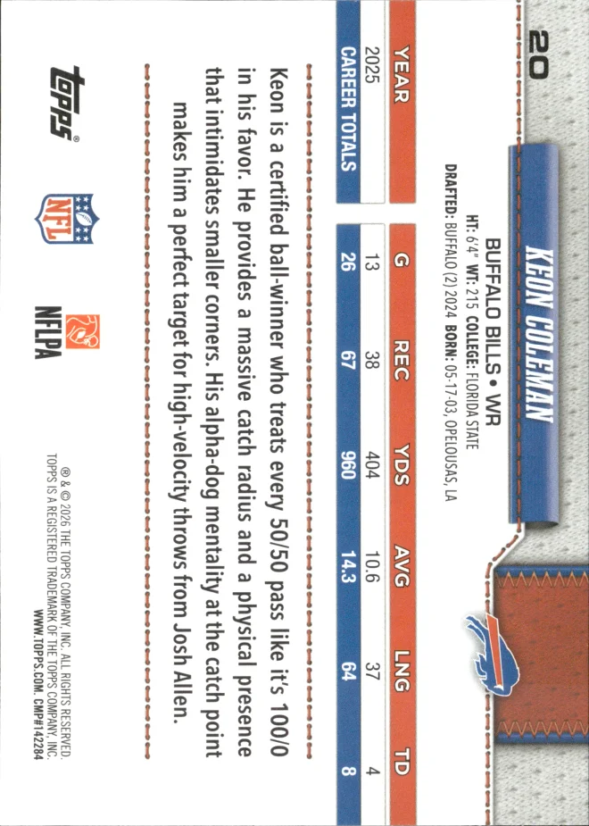 Keon Coleman card back