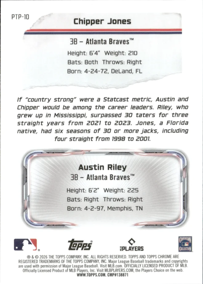 Chipper Jones / Austin Riley card back