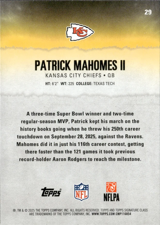 Patrick Mahomes II card back
