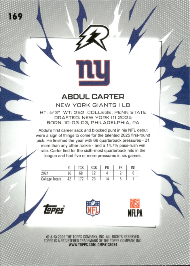 Abdul Carter card back