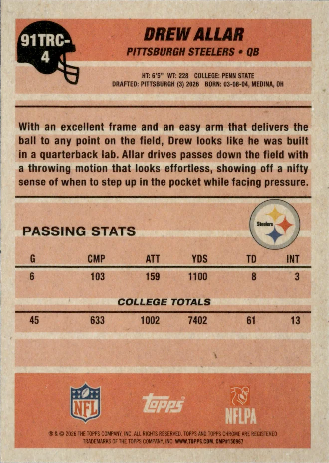 Drew Allar card back