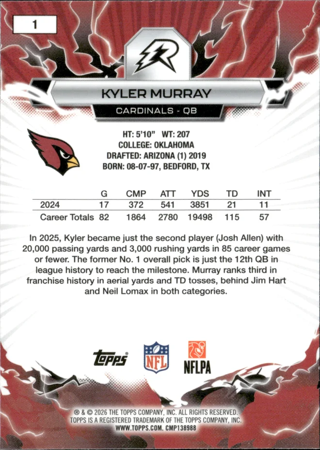 Kyler Murray card back
