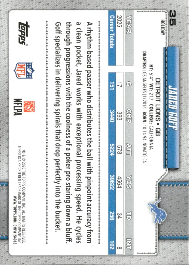 Jared Goff card back