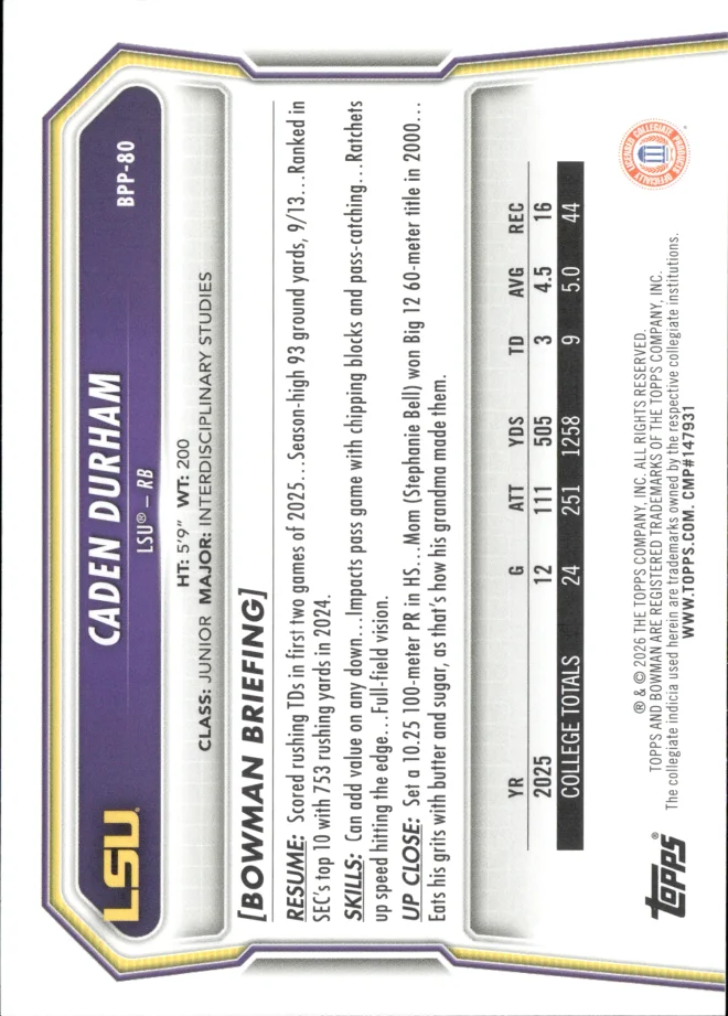 Caden Durham card back