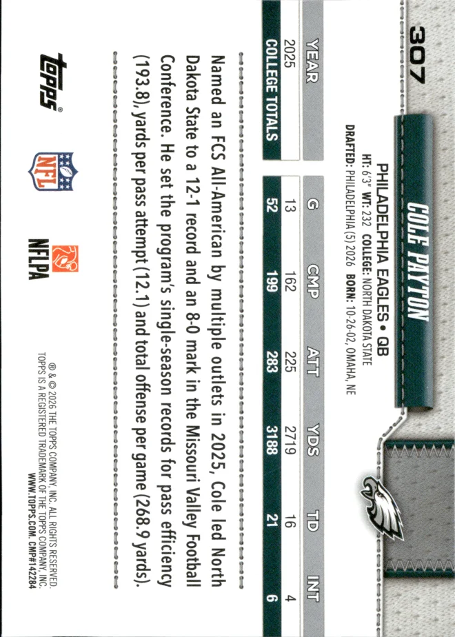 Cole Payton card back