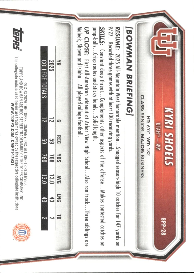 Kyri Shoels card back