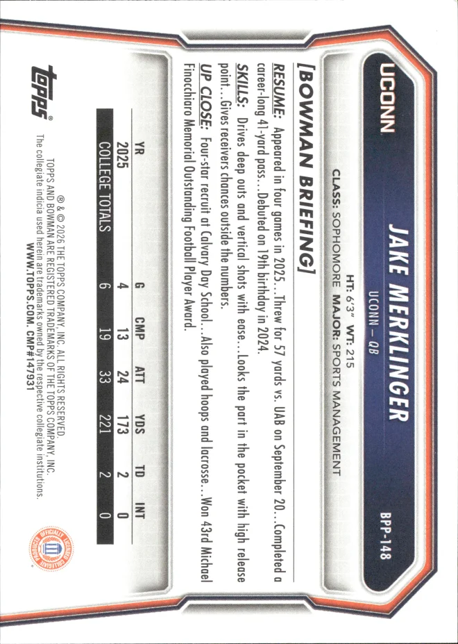 Jake Merklinger card back