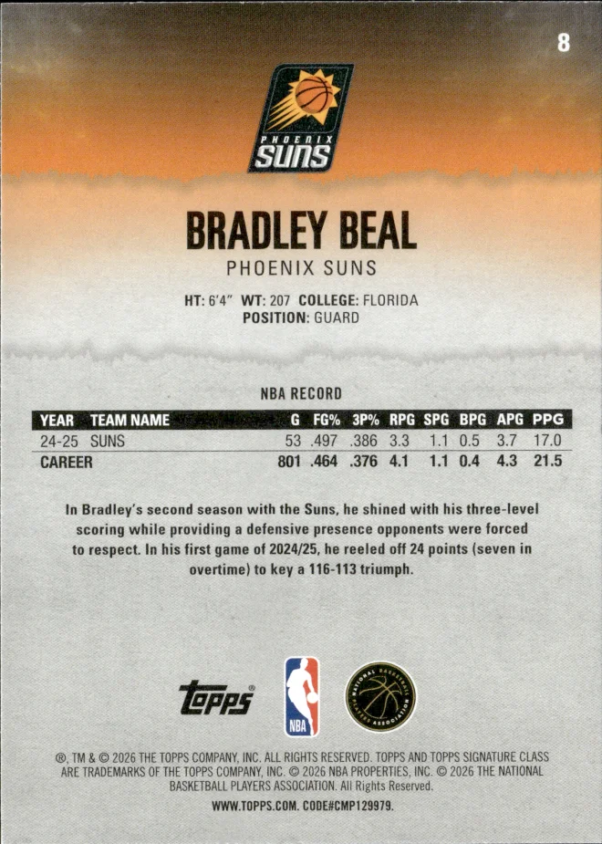 Bradley Beal card back