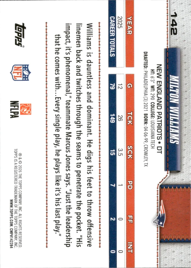 Milton Williams card back