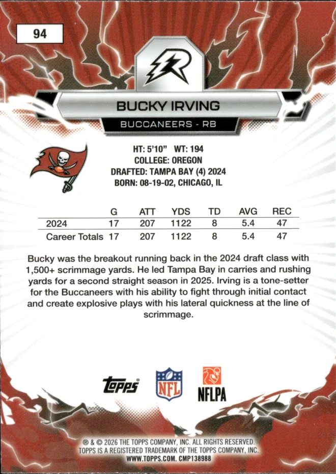 Bucky Irving card back