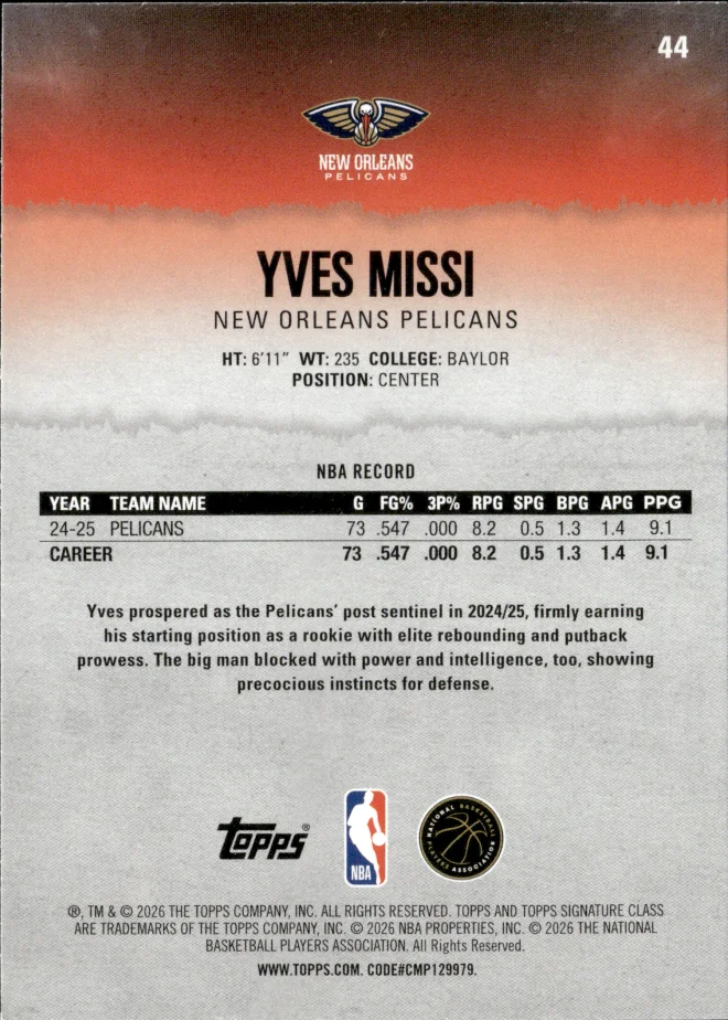 Yves Missi card back