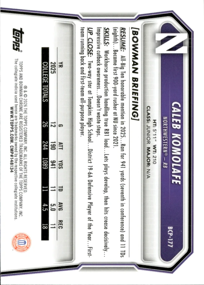 Caleb Komolafe card back
