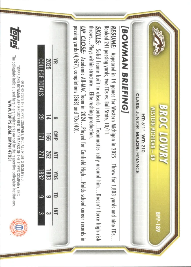 Broc Lowry card back