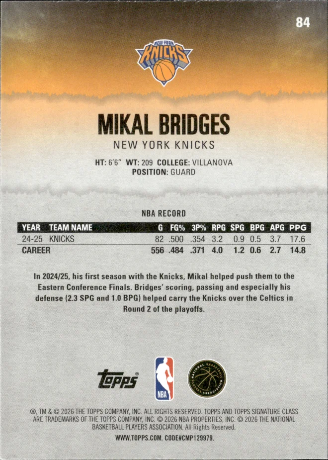 Mikal Bridges card back