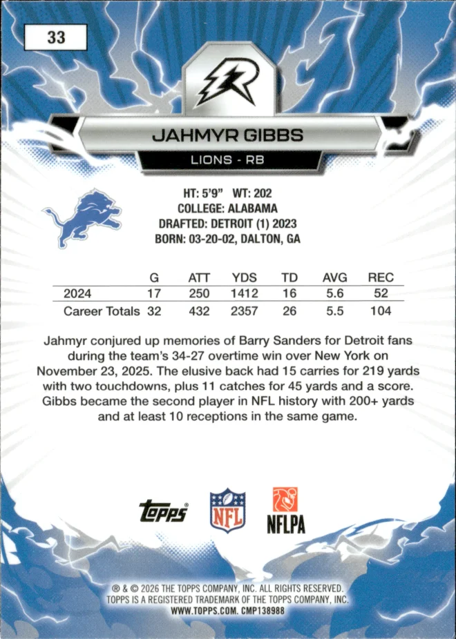 Jahmyr Gibbs card back