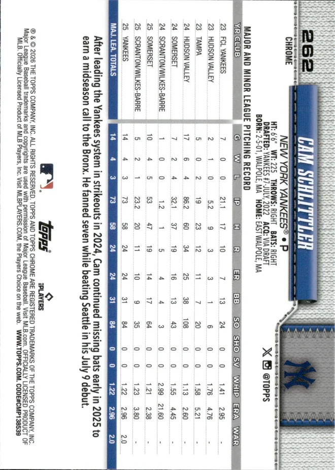 Cam Schlittler card back