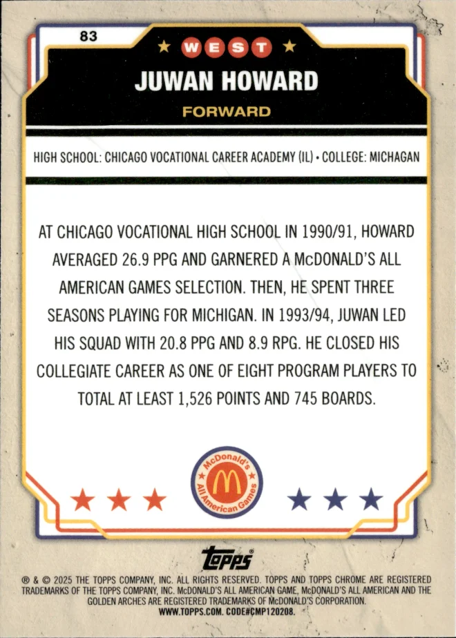 Juwan Howard card back