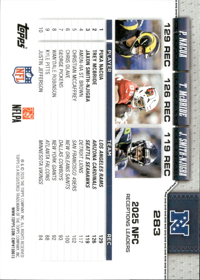 Puka Nacua / Trey McBride / Jaxon Smith-Njigba card back