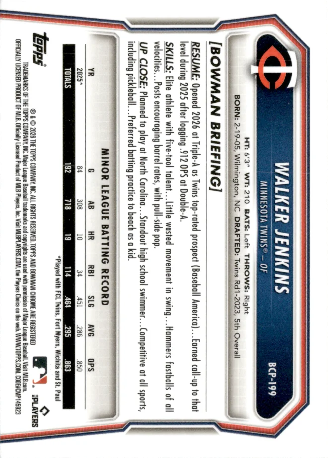 Walker Jenkins card back