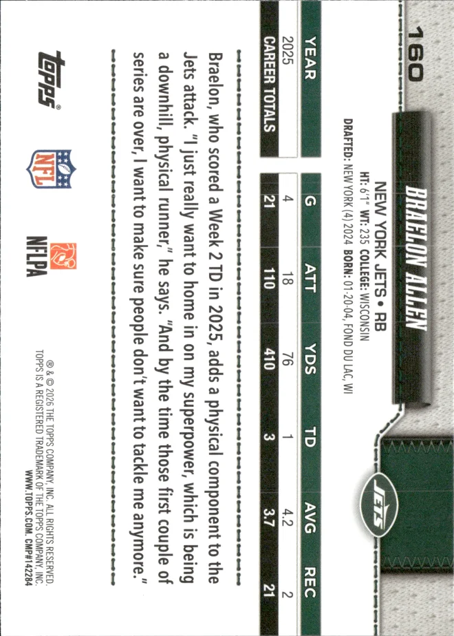 Braelon Allen card back