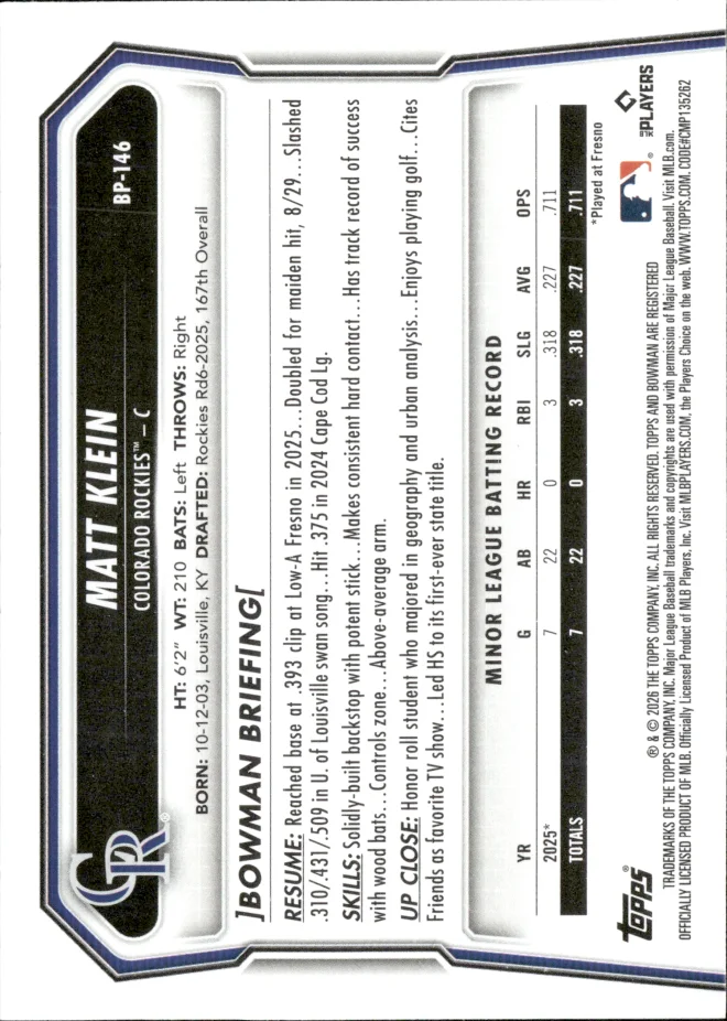Matt Klein card back