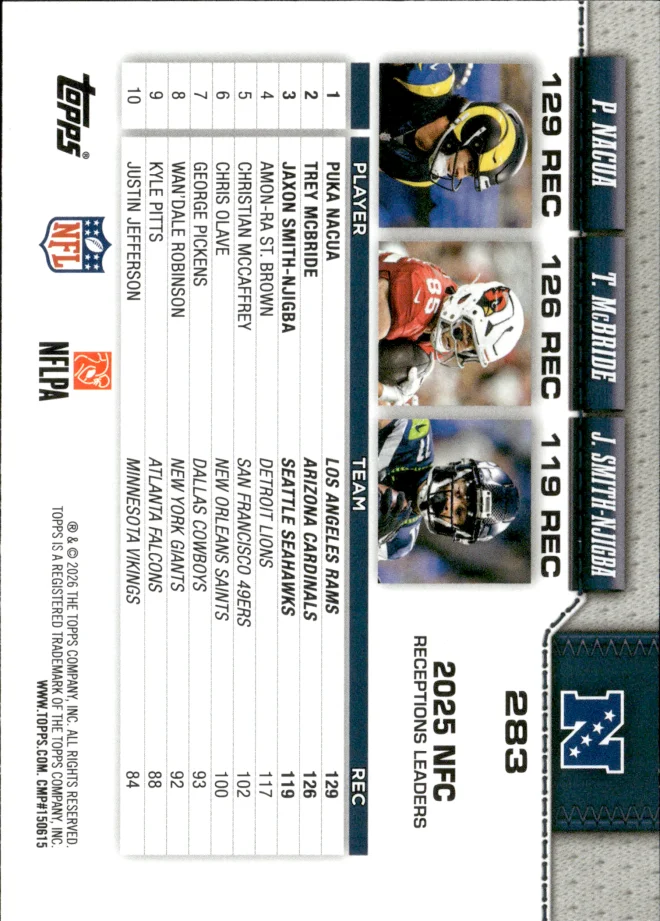 Puka Nacua / Trey McBride / Jaxon Smith-Njigba card back