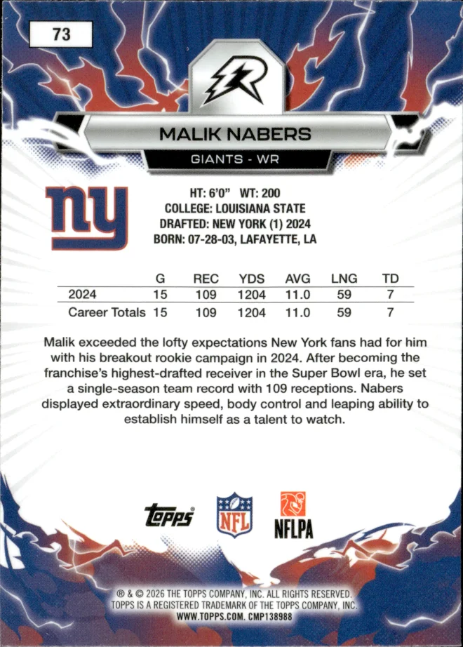 Malik Nabers card back