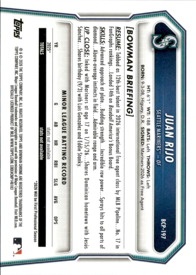 Juan Rijo card back