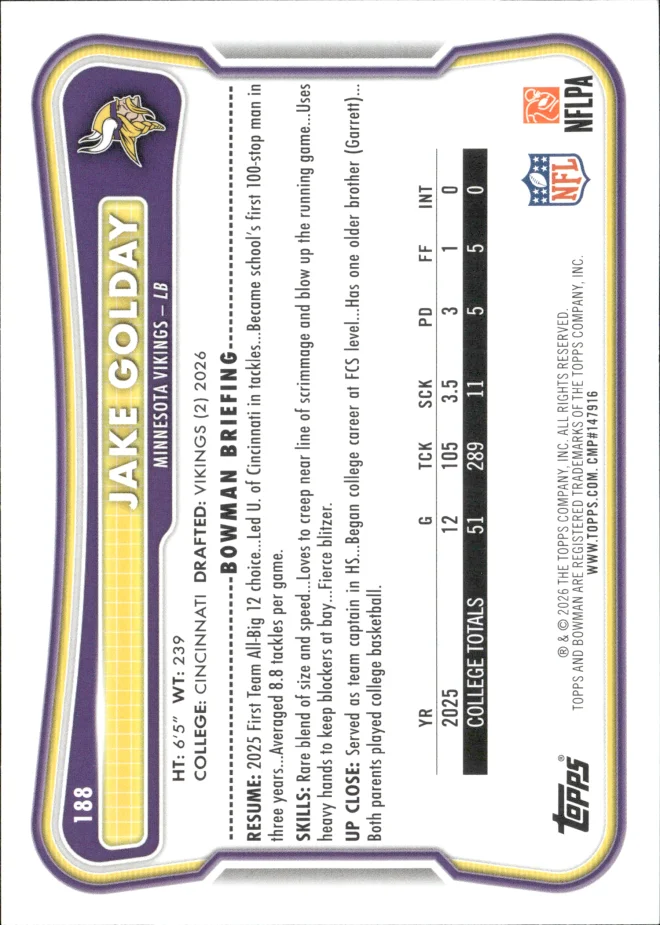 Jake Golday card back