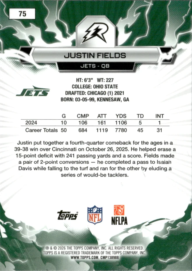 Justin Fields card back