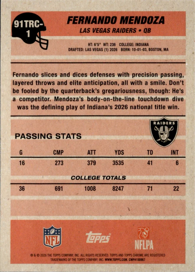 Fernando Mendoza card back