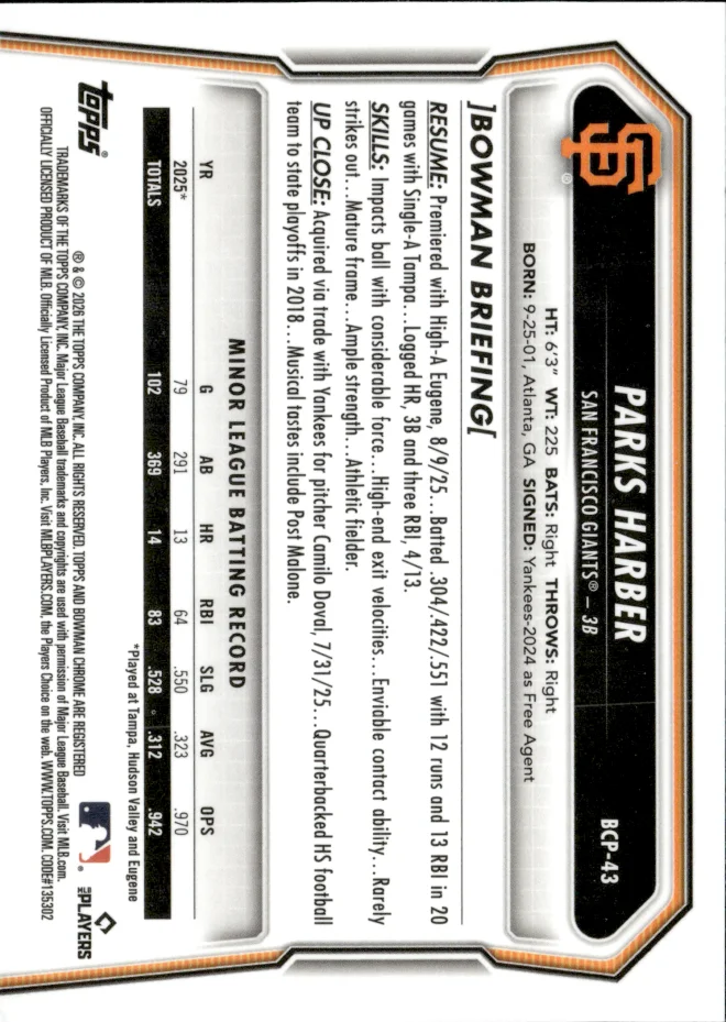 Parks Harber card back