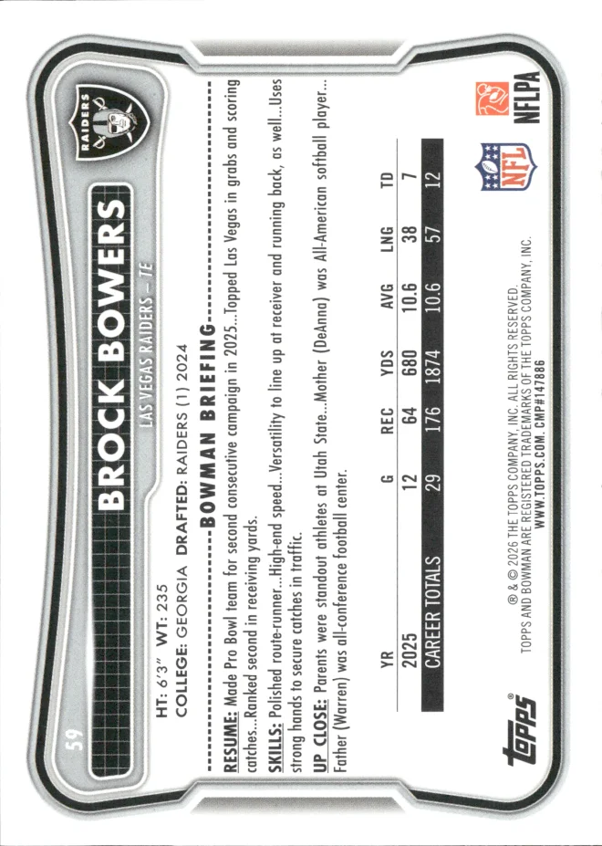 Brock Bowers card back