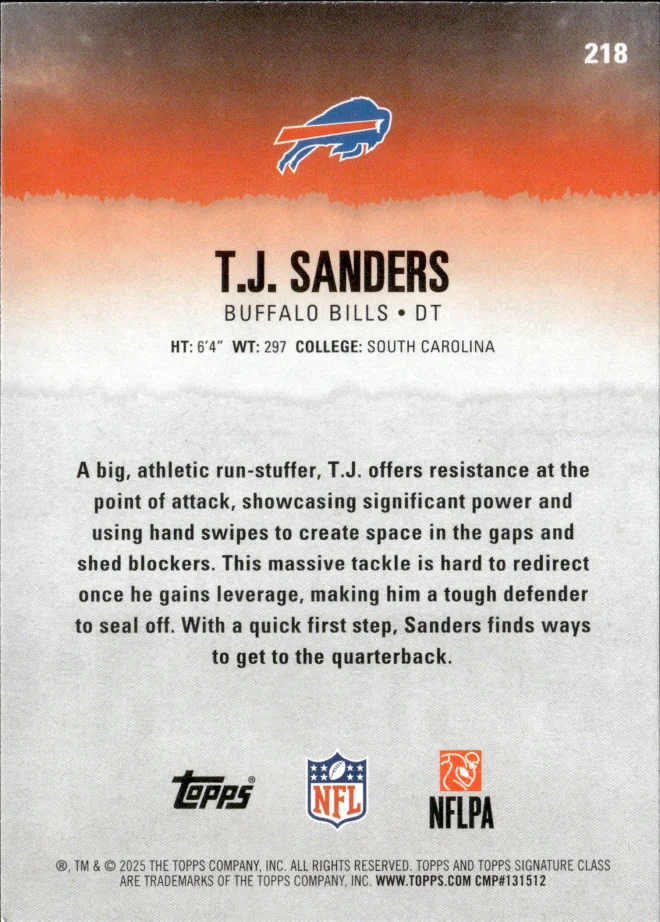 T.J. Sanders card back