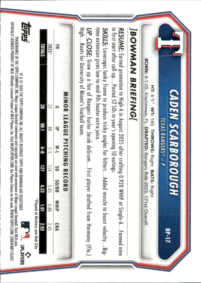 Caden Scarborough card back