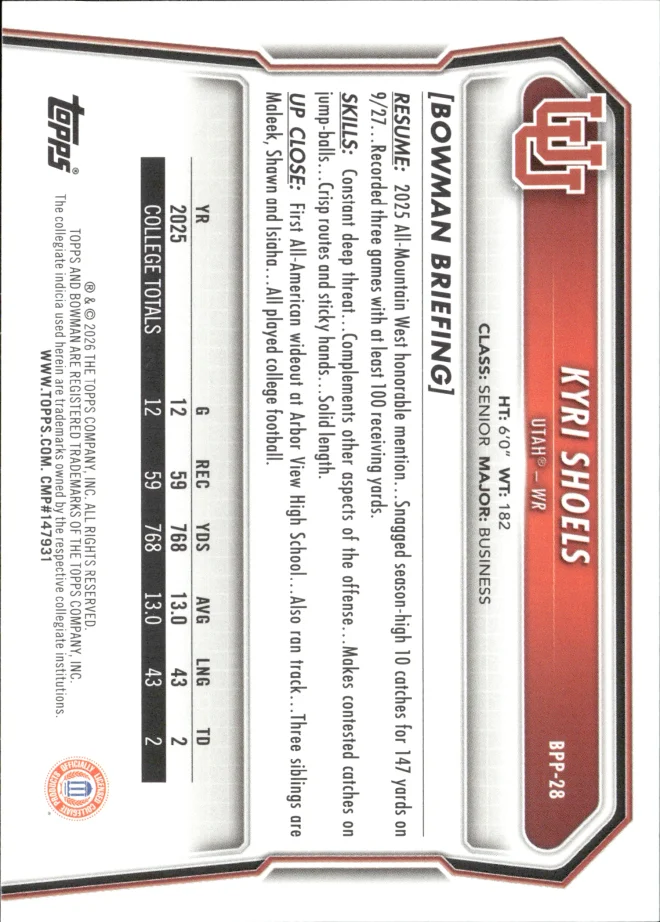 Kyri Shoels card back