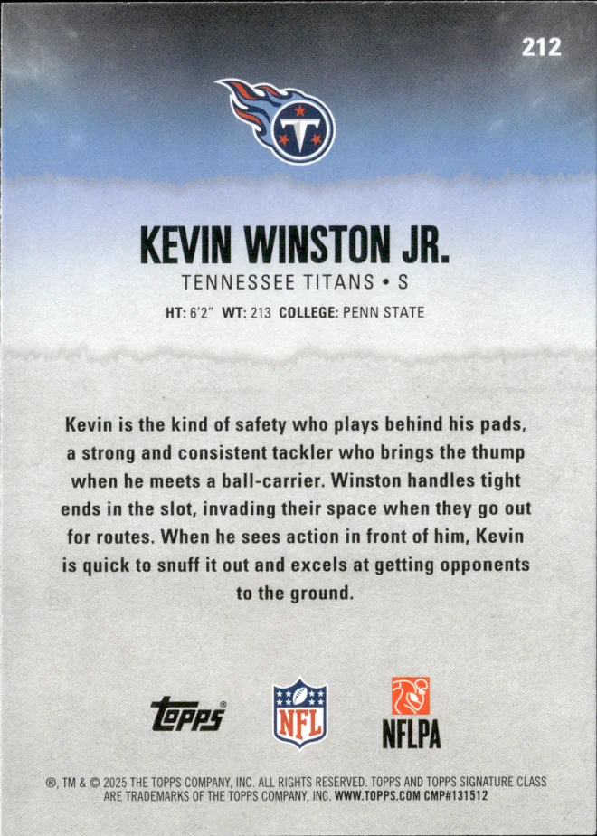 Kevin Winston Jr. card back