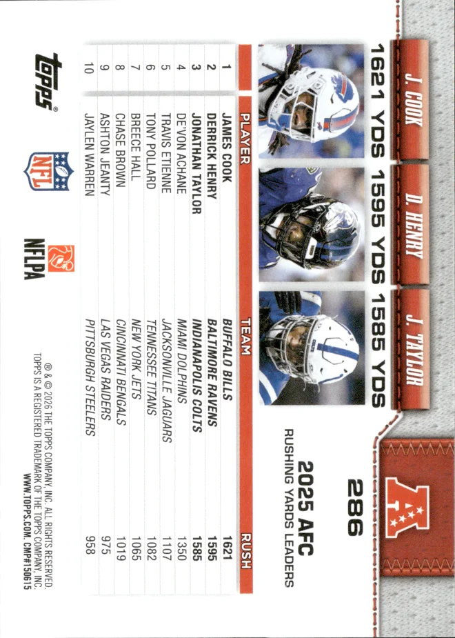James Cook / Derrick Henry / Jonathan Taylor card back