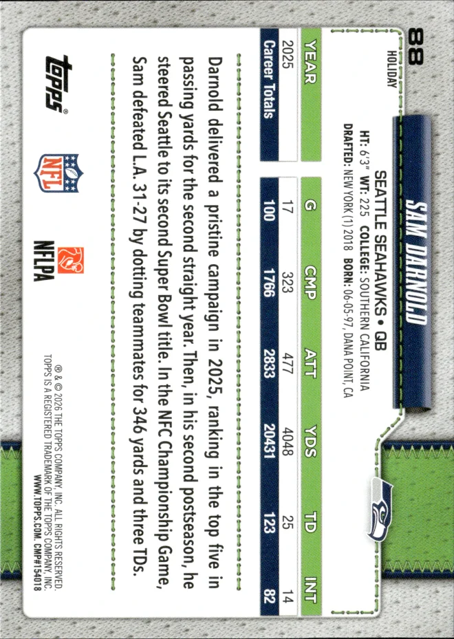 Sam Darnold card back
