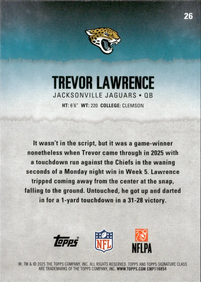 Trevor Lawrence card back