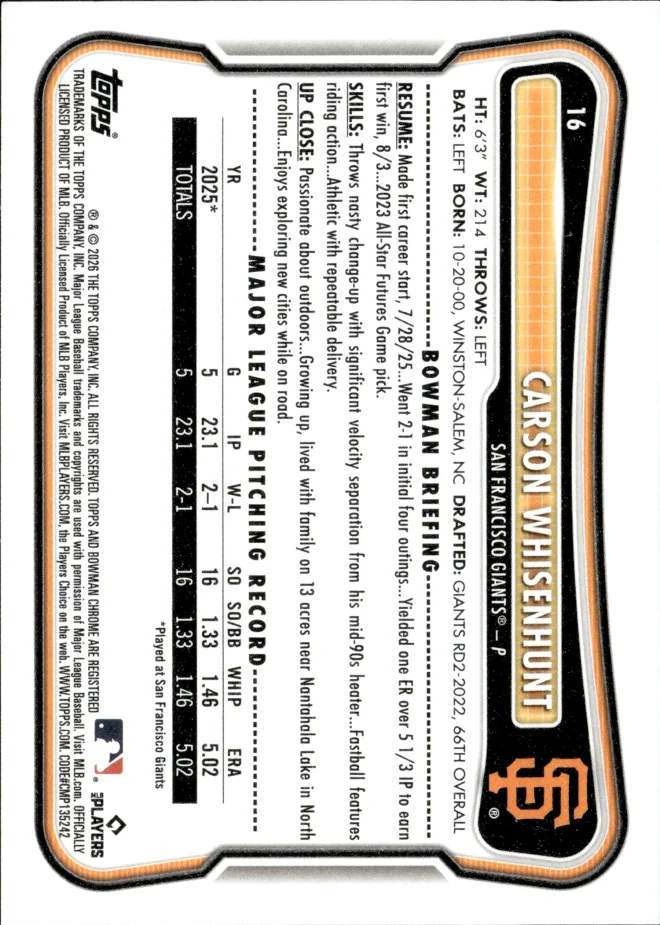 Carson Whisenhunt card back
