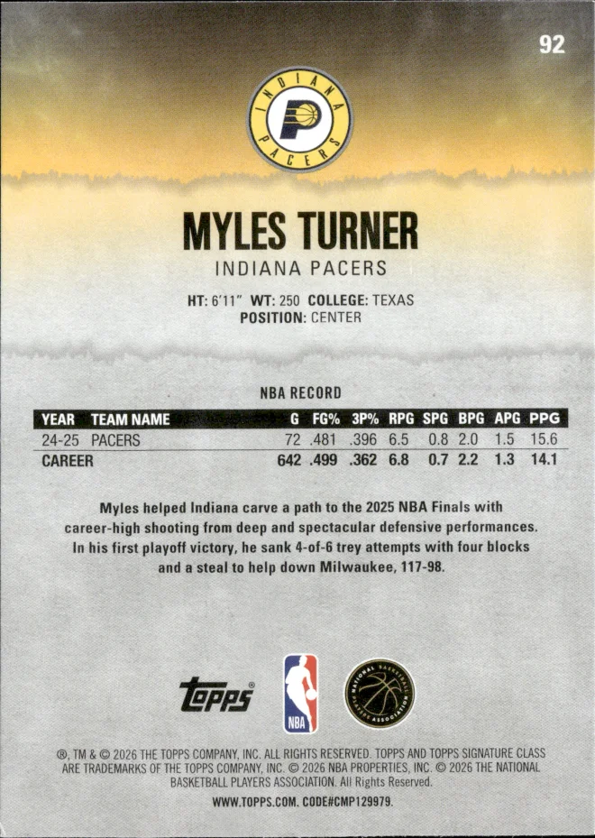 Myles Turner card back