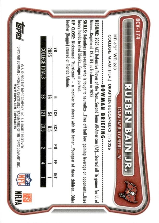 Rueben Bain Jr. card back