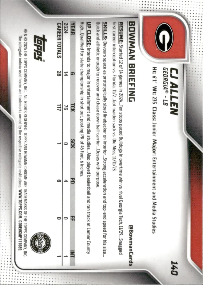 CJ Allen card back