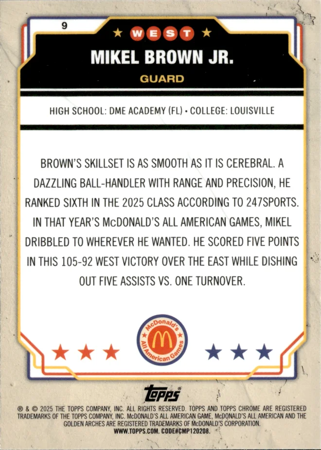 Mikel Brown Jr. card back