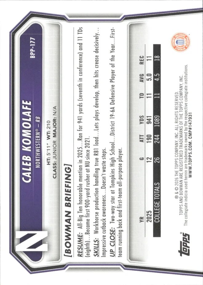 Caleb Komolafe card back
