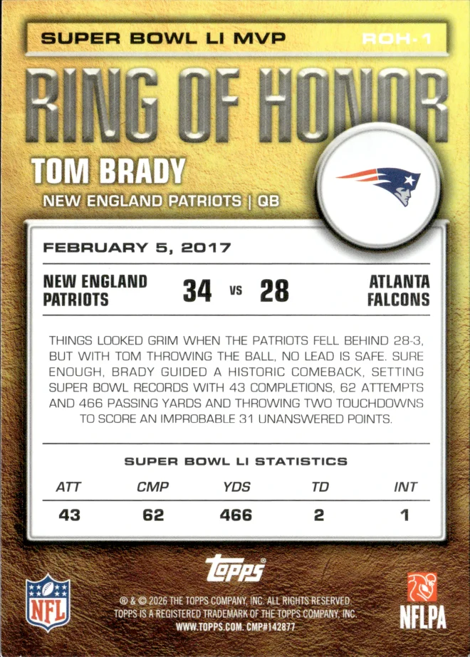 Tom Brady card back