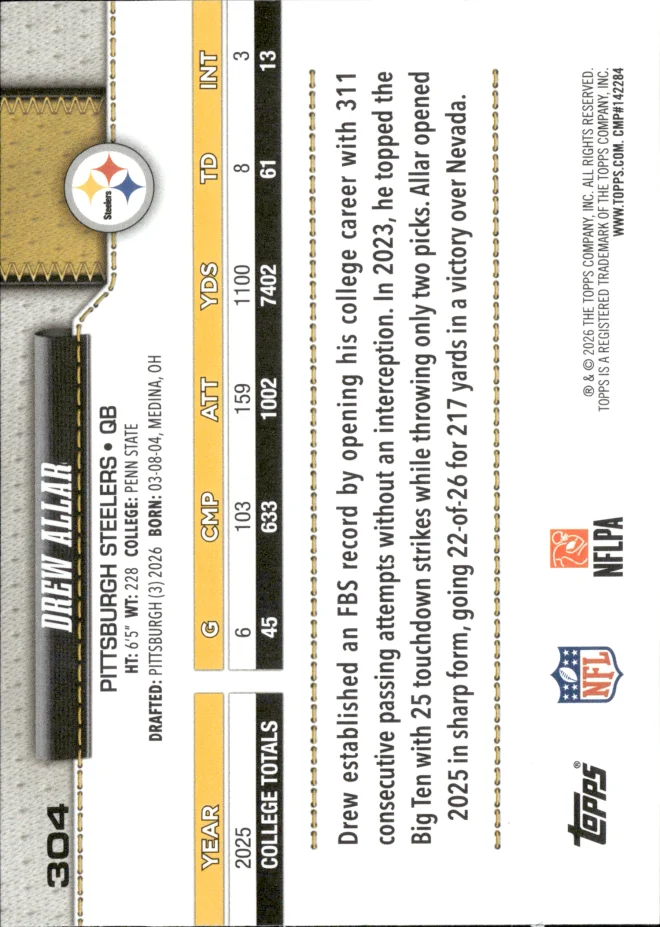 Drew Allar card back