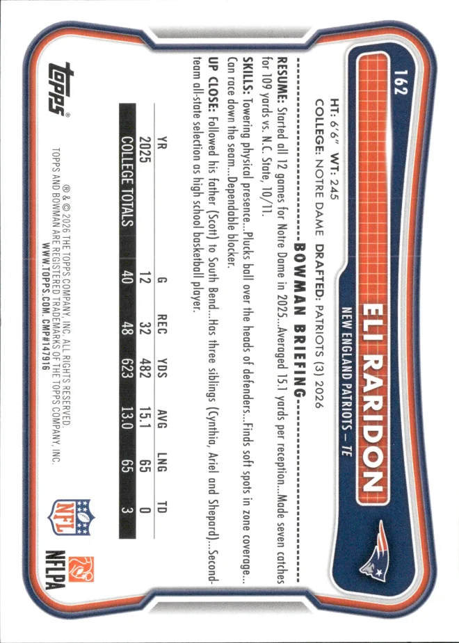 Eli Raridon card back